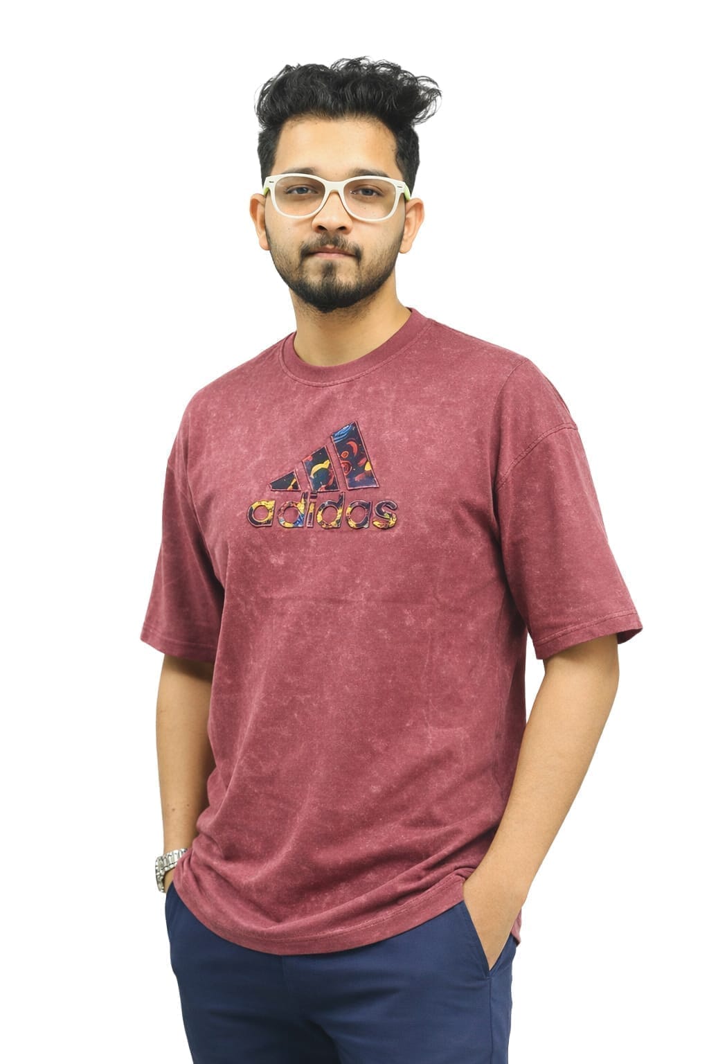 maroon Acid Wash Drop Shoulder Addidas - Image 1